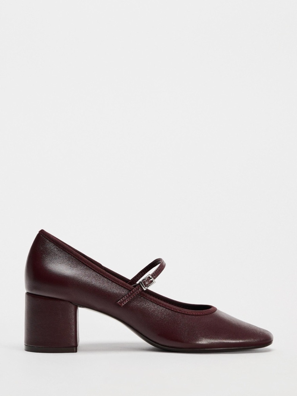 Zara Mary Jane Block Heel Pumps in Burgundy